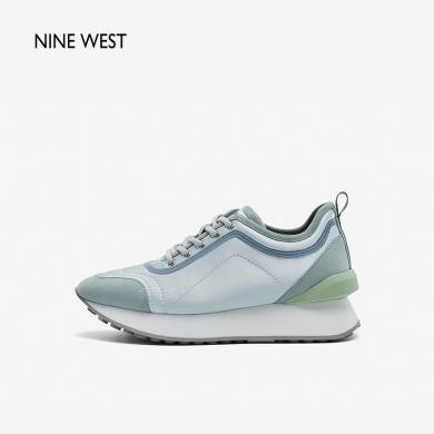 Nine West/玖熙厚底百搭运动鞋2023秋新款轻便透气拼色增高休闲鞋NM303046EK