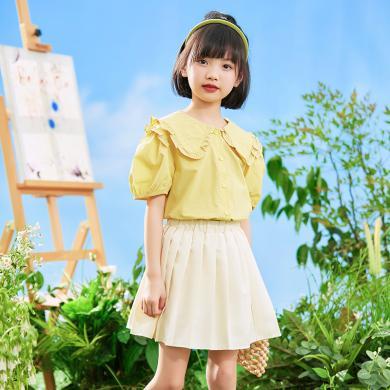 韩优女童jk套装儿童夏装时髦洋气两件套大童短袖衬衫薄款裙子女孩童装23108