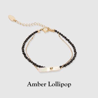 安铂洛利原创设计手链女黑尖晶巴洛克珍珠串珠手环百搭新品 22022175
