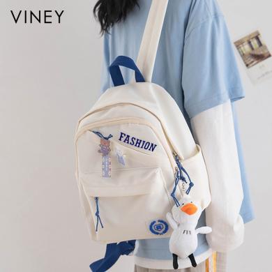 Viney双肩包女士新款时尚背包初中帆布女生大学生轻便小书包6883