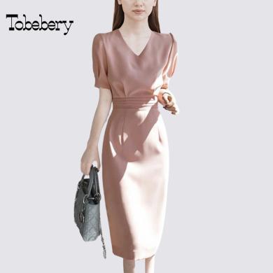 tobebery夏季女装2023新款正式场合连衣裙女茶歇法式V领裙子气质高级感