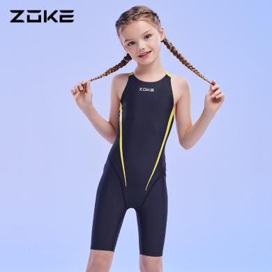 洲克儿童泳衣女童连体五分专业训练zoke中大童竞技比赛游泳衣女孩121525887