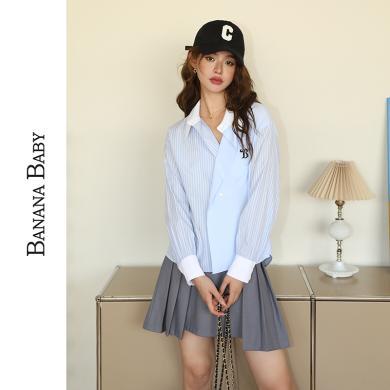 BANANA BABY2023初秋新款设计感小众衬衫女双色拼接显瘦慵懒上衣D233CS514