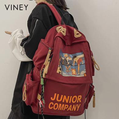 Viney双肩包新款书包女大学生高中生初中生时尚大容量背包4622
