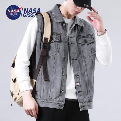 NASAGISS 男大码宽松韩版潮流潮牌秋冬款工装夹克男休闲上衣新款牛仔外套男秋冬港风翻领夹克休闲上衣服男外套男夹克牛仔夹克背心男秋季潮流帅气工装外套牛仔马甲*CCC*MJ&9010