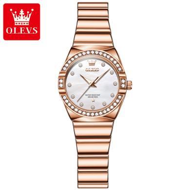 欧利时(OLEVS)瑞士品牌手表女士新款镶钻石英表女生潮流防水精钢表带小众时尚腕表