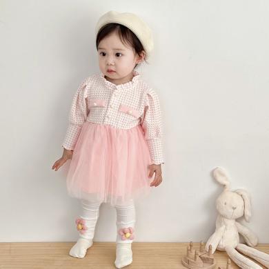Peninsula Baby童装女童套装秋季新款中小童网纱裙套装泡泡袖小香风两件套