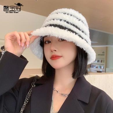 馨宝冠XBG新款毛绒帽子女针织水桶渔夫帽秋冬季韩版显脸小日系百搭盆帽8293