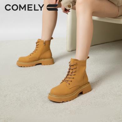 康莉KZQ3A850马丁靴女厚底增高冬季短筒复古工装大黄靴短靴子