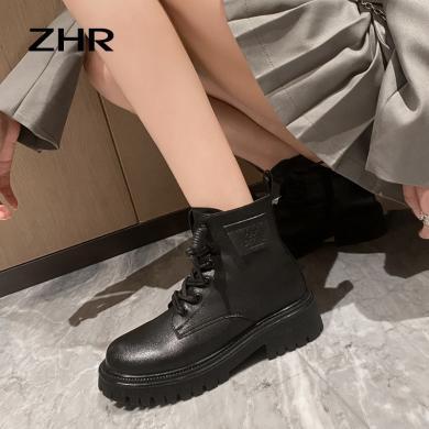 ZHR英伦风马丁靴女新款秋冬黑色厚底增高短靴显瘦小个子靴子FY01