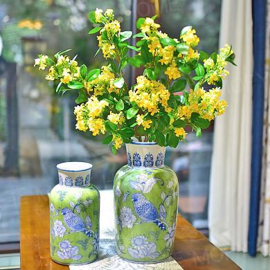 墨菲青花陶瓷花瓶摆件新中式客厅酒柜玄关电视柜餐桌复古干花插花器