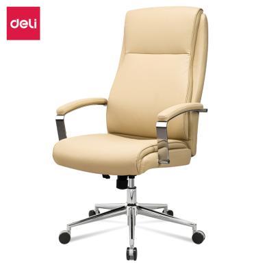 得力(deli)办公椅生态品质皮椅91017 人体工学电脑椅 家用办公椅老板椅 米黄色