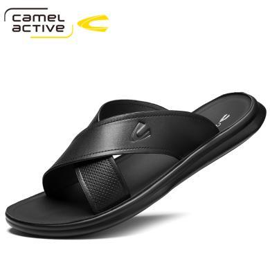 Camel Active/德国骆驼动感男鞋外穿拖鞋男士头层牛皮休闲中老年爸爸鞋子男室内拖鞋 22123129