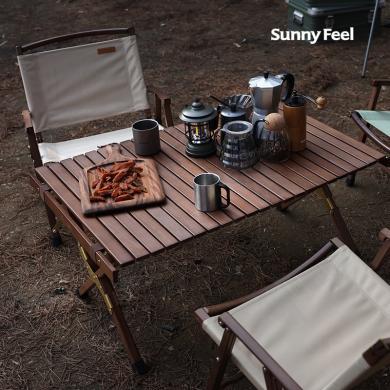 SunnyFeel户外露营折叠桌野营蛋卷桌 可拆卸实木桌榉木黑胡桃桌包邮