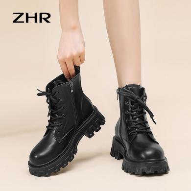 ZHR马丁靴女英伦风春秋新款黑色百搭短靴厚底显瘦短靴K263D