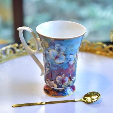 墨菲 蝴蝶兰骨瓷咖啡杯欧式陶瓷马克杯早餐杯英式下午茶杯子乔迁礼物