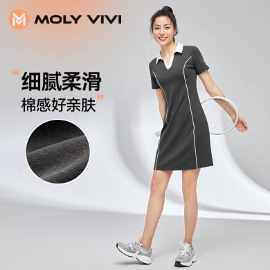 MOLYVIVI魔力薇薇流光polo连衣裙运动风休闲A字版V领修身显瘦中长款通勤X包邮
