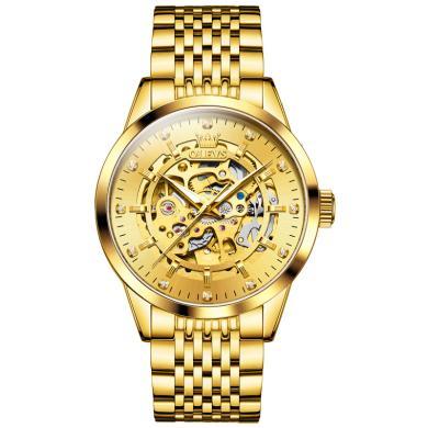 欧利时(OLEVS)手表瑞士品牌男士商务全自动机械表镂空防水夜光精钢带时尚腕表