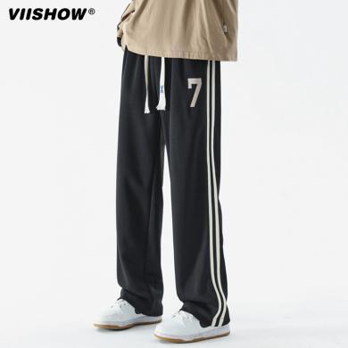 VIISHOW美式休闲裤子男生潮流黑色直筒卫裤新款宽松阔腿运动长裤 KC703233