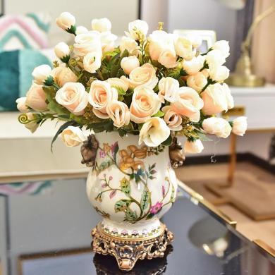 墨菲陶瓷花瓶摆件客厅插花复古欧式美式装饰餐桌干花仿真花花艺