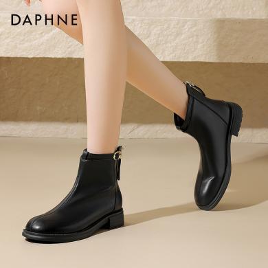 达芙妮法式小短靴女粗跟新款白色切尔西靴子踝靴女方头瘦瘦靴 4023605032