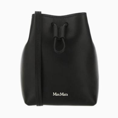 【支持购物卡】MAX MARA/麦丝玛拉 女士黑色皮质mini单肩斜挎水桶包 香港直邮