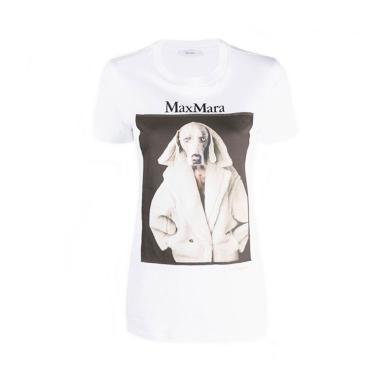 【支持购物卡】MAX MARA/麦丝玛拉 白色女士时尚小狗印花短袖T恤 香港直邮