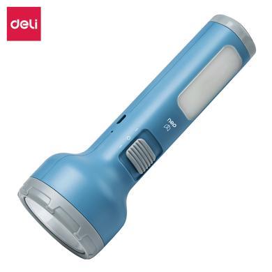 得力3663A锂电池LED手电筒强光户外迷你便携大号双照明多功能可充电 蓝色