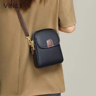 Viney手机包包女新款牛皮斜挎包时尚百搭质感单肩小包90059