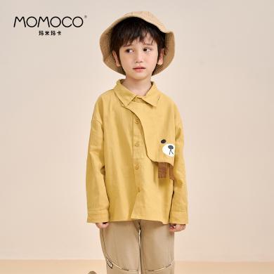 MOMOCO/玛米玛卡男童时尚卡通小熊衬衫2023秋装新款宝宝复古衬衣76330232027