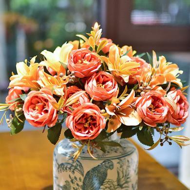 墨菲百合玫瑰花仿真花假花客厅电视柜酒柜玄关花瓶插花花艺装饰绢花