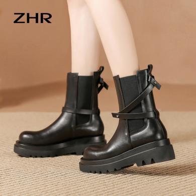 ZHR切尔西短靴女新款秋冬季厚底烟筒靴小个子增高瘦瘦单靴子EHT26M
