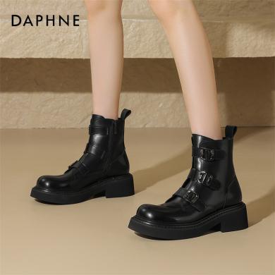 达芙妮女鞋 短靴新款单靴新款英伦风高级感马丁靴 4023605076