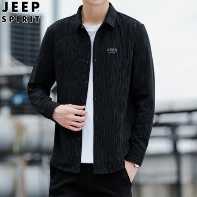Jeep男装秋季衬衫美式工装长袖衬衫男士外套春秋季休闲新款长袖衬衣 JPCS847YL