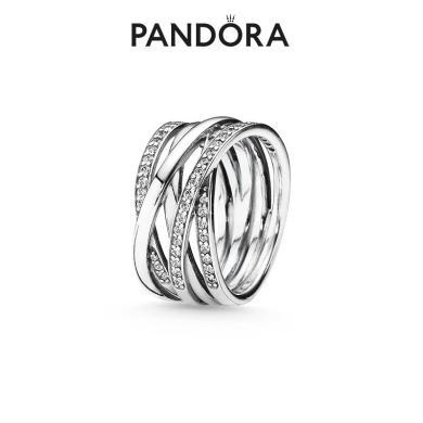 Pandora潘多拉交缠多圈闪亮戒指925银女轻奢小众设计精致190919CZ