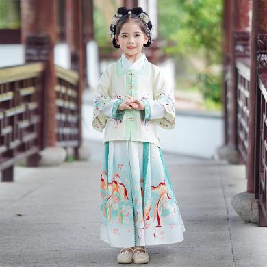 安妮优儿 2023新款秋款中国风儿童古装襦裙演出连衣裙明制女童汉服套装SL2864-1
