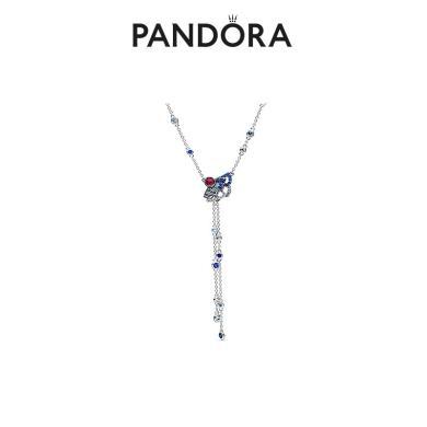 Pandora潘多拉蓝色扇子Y形项链颈饰 925银复古小众生日礼物毛衣链398183SRUMX