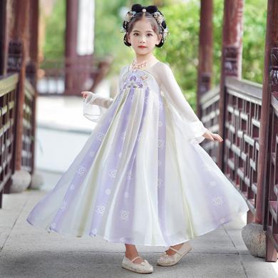 安妮优儿 汉服女童秋季襦裙2023新款古装中国风超仙连衣裙儿童古风唐装秋款 SL2866长袖-1