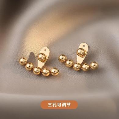 金世流年珠宝 S925银扇形金豆耳钉简约个性圆珠气质耳饰时尚高级感一款两戴耳环明星同款