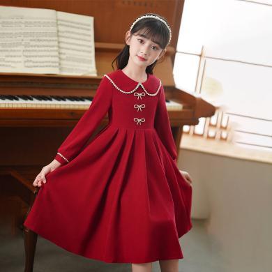 安妮优儿 儿童生日礼服裙秋款女童连衣裙秋季2023新款中大童洋气法式公主裙XW889