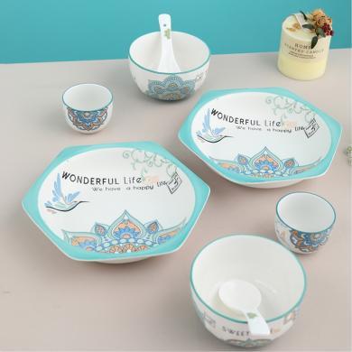 尚陵陶瓷楼兰餐具八件套礼品套装碗盘礼盒