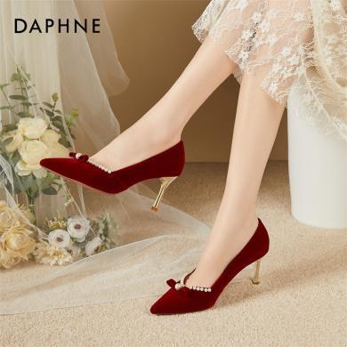 达芙妮女鞋 结婚鞋子女高跟秀禾婚纱两穿年新款红色新娘鞋中式细跟不累脚4023404278
