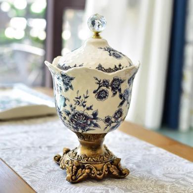 墨菲陶瓷糖果罐带盖收纳罐美式古典摆件现代客厅茶几干果储物罐装饰品