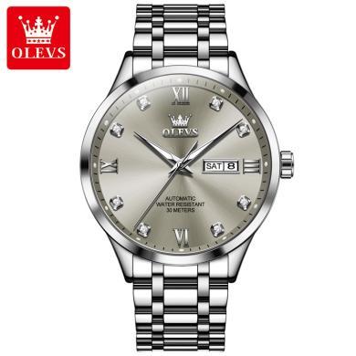 欧利时(OLEVS)手表瑞士品牌男士商务全自动机械表钻度防水夜光精钢带时尚腕表