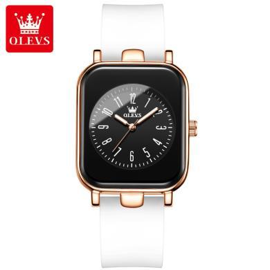 新款欧利时(OLEVS)瑞士品牌手表女方形防水石英表女士小众时尚手表硅胶带气质女腕表