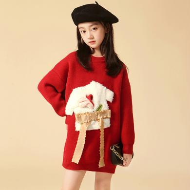 韩优女童套头毛衣秋冬装2023新款儿童洋气女孩中大童时髦打底针织衫潮Q82394