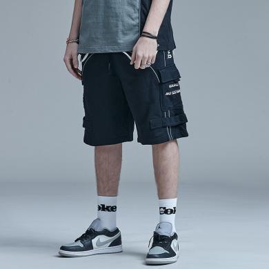 GUUKA日系街头机能反光条休闲短裤男潮运动多袋工装系带情侣五分裤宽松D6161