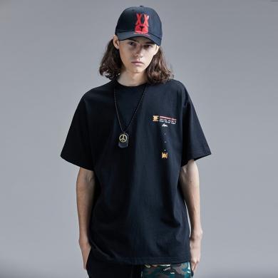 【新疆棉】GUUKA潮牌像素卡通印花短袖T恤男2021夏装新品青少年嘻哈运动学生宽松情侣国潮夏季体恤F9033