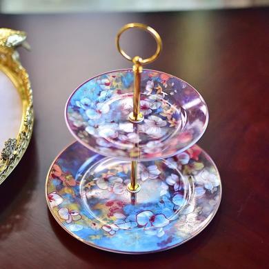 墨菲 蝴蝶兰欧式创意陶瓷双层果盘点心盘零食坚果盘客厅茶几装饰品