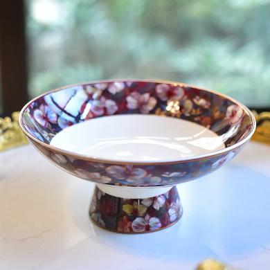 墨菲 蝴蝶兰陶瓷高脚果盘欧式美式果碗零食碗点心盘客厅茶几装饰品